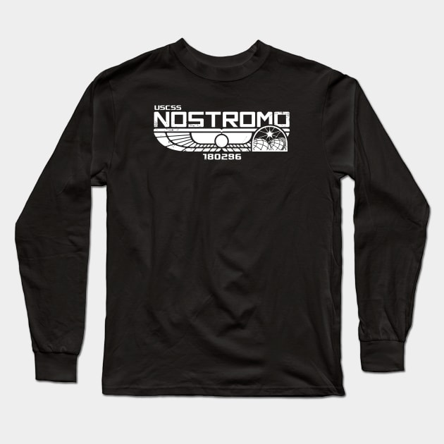 Nostromo Logo (White) Long Sleeve T-Shirt by Miskatonic Designs